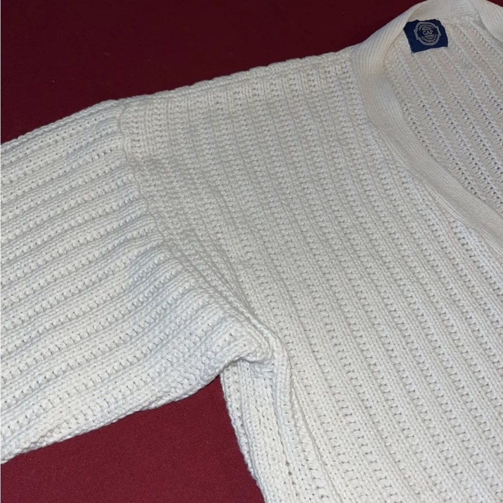 VINTAGE 100% Authentic GAP Men’s Chunky White Knit 100% Cotton Cardigan fitted - Picture 11 of 12